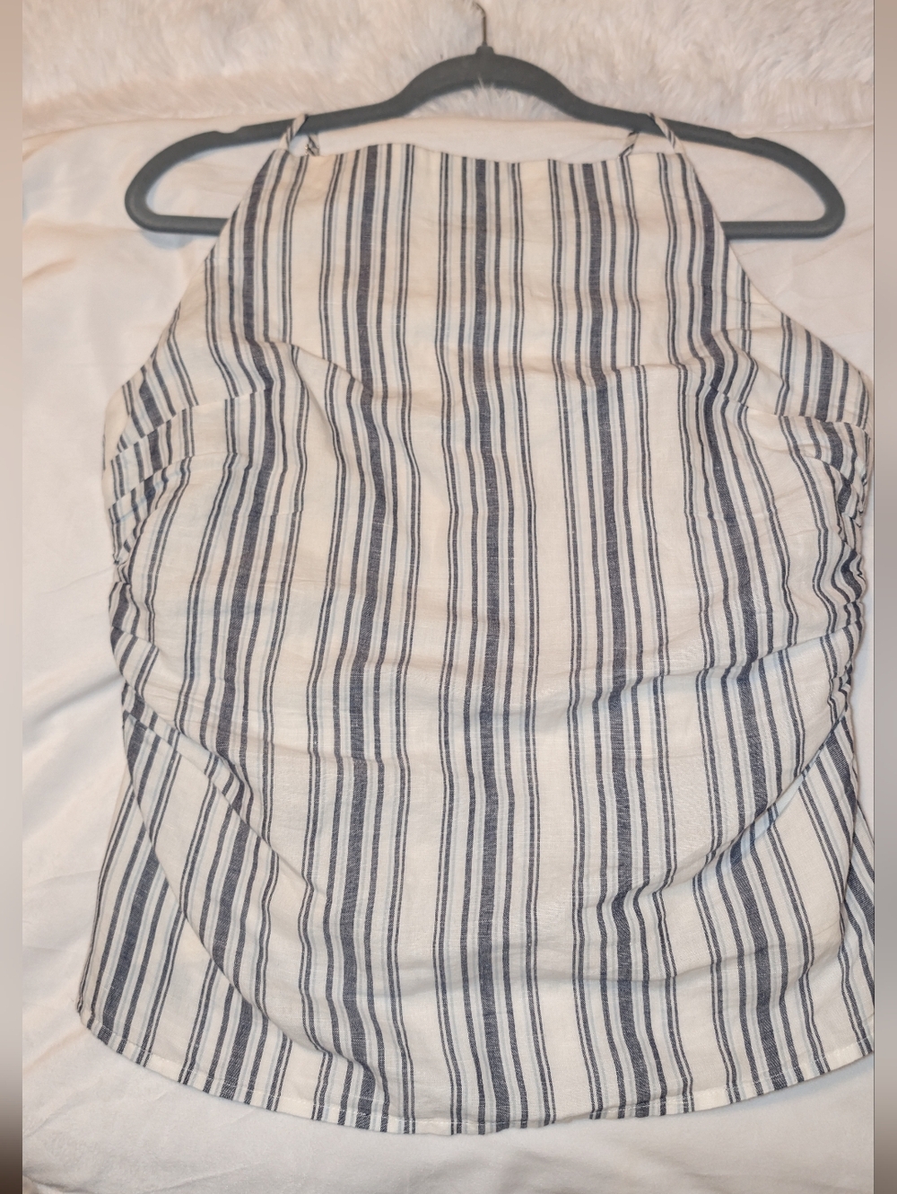 J. Crew Ruched Squareneck Tank Linen Cotton Blend Blue White Size 12 NWT